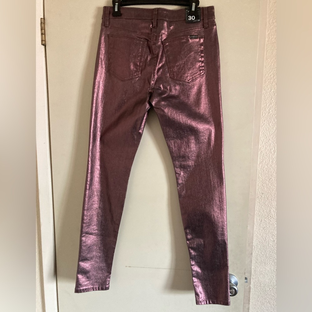 Joe's Jeans Mid Rise Skinny Stretch Rasberry Leather Coated Metallic Skinny Jean - Picture 5 of 16